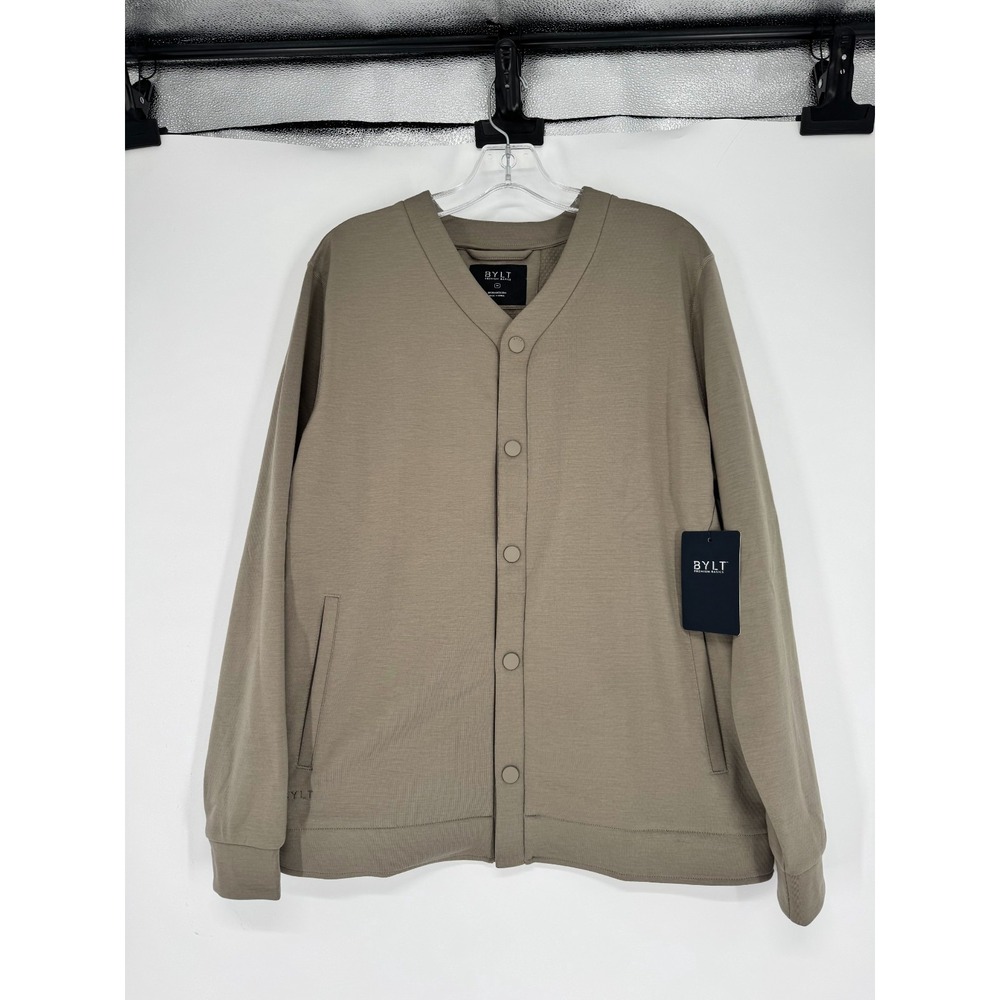 BYLT Premium Basics Adventure Fleece Cardigan Taupe Button Snap Up Mens Medium